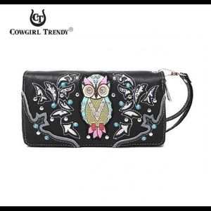 bag Owl wristlet wallet vegan leather black